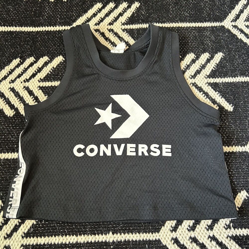 Converse Womens Black Activewear Workout Tank Top Size XS Fitness Running Logo